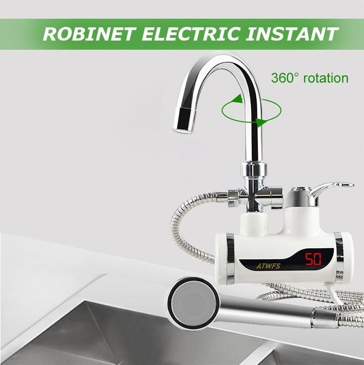Robinet cu dus electric, prindere in perete sau pe chiuveta afisaj, incalzire apa 3KW, Debit 2 litri/minut
