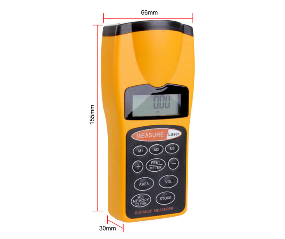 Telemetru cu Laser Andowl, Ruleta Electronica Profesionala, Telemetru Digital cu Laser si Ultrasunete, Instrument de Masurare Distanta in metri si centimetri, galben