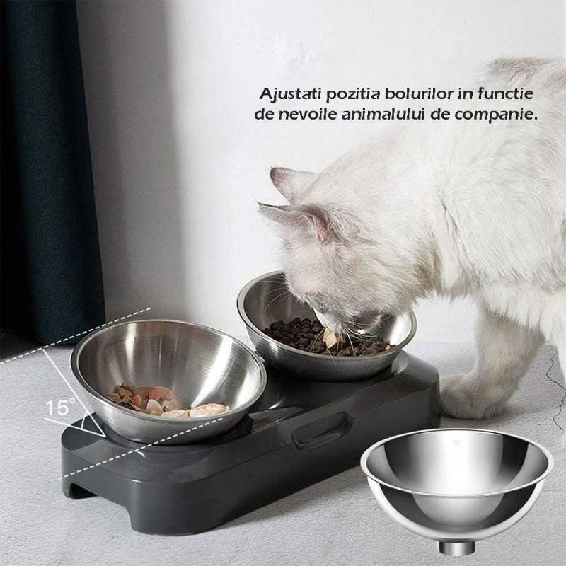 Pachet Avantaj: Set 2 Boluri inox Cu suport pet+Perie par automat+Dispozitiv indepartat Scame/par