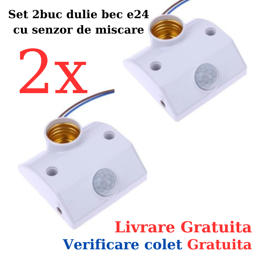 2x Dulie pt bec e24 cu inducție cu senzor de mișcare
