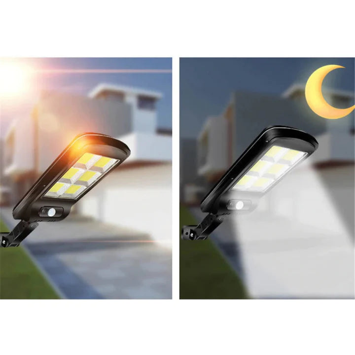 Set 2 x Lampa solara cu panou solar, senzor miscare, telecomanda si functii multiple