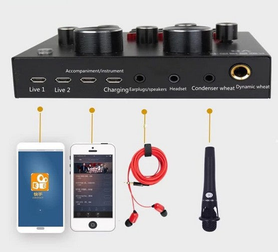 Placa De Sunet Multifunctionala Andowl Q MIC1 Bluetooth Mixer Microfoane 6 Sound Modes +12 Sound Effects Live PC Sau Telefon Mufe Micro USB Live 1- Live 2 Si Accompany Instrument