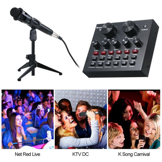 Placa De Sunet Multifunctionala Andowl Q MIC1 Bluetooth Mixer Microfoane 6 Sound Modes +12 Sound Effects Live PC Sau Telefon Mufe Micro USB Live 1- Live 2 Si Accompany Instrument