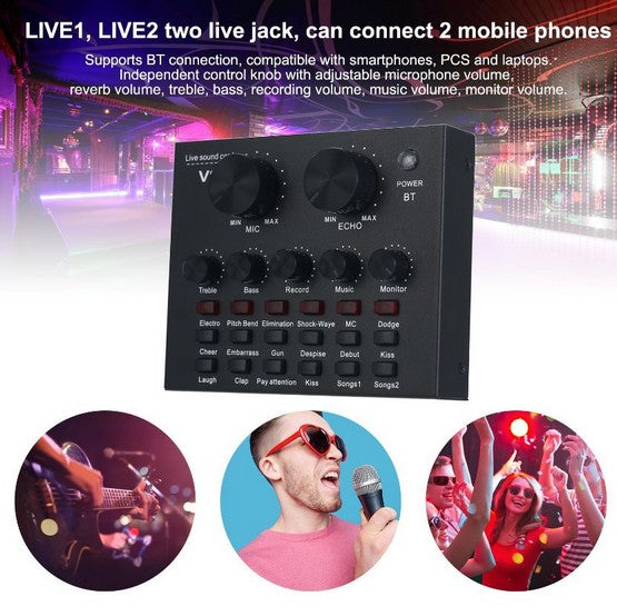 Placa De Sunet Multifunctionala Andowl Q MIC1 Bluetooth Mixer Microfoane 6 Sound Modes +12 Sound Effects Live PC Sau Telefon Mufe Micro USB Live 1- Live 2 Si Accompany Instrument