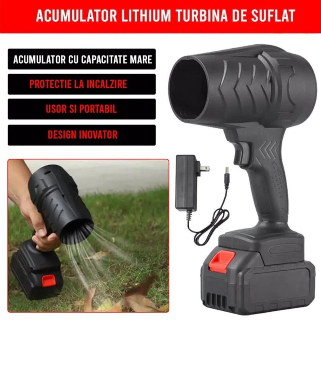 Suflanta  portabila cu acumulator, 24v, super puternica,pt frunze,uscat masina, uz casnic,etc...
