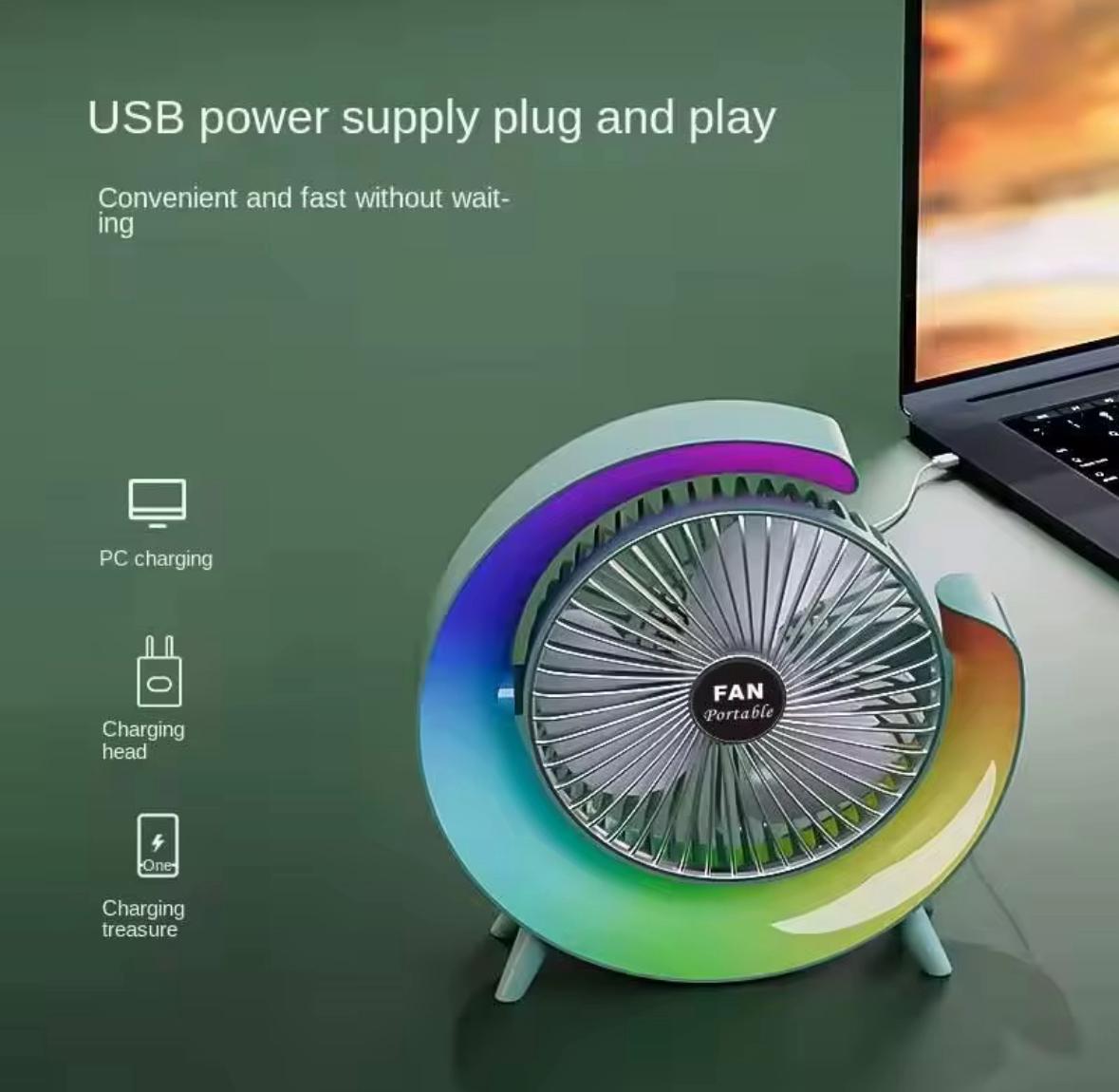 Ventilator, 3 viteze, lumini colorate, reglare la 180° în sus și în jos, 30 de sunete luminoase, alimentare USB, compact și portabil