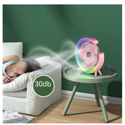 Ventilator, 3 viteze, lumini colorate, reglare la 180° în sus și în jos, 30 de sunete luminoase, alimentare USB, compact și portabil