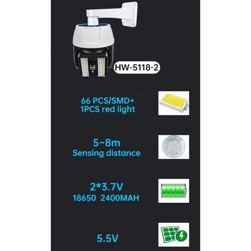 Lampa solara tip Cameră de securitate falsă cu senzor de mișcare,telecomanda HW-5118-2 66 LED SMD