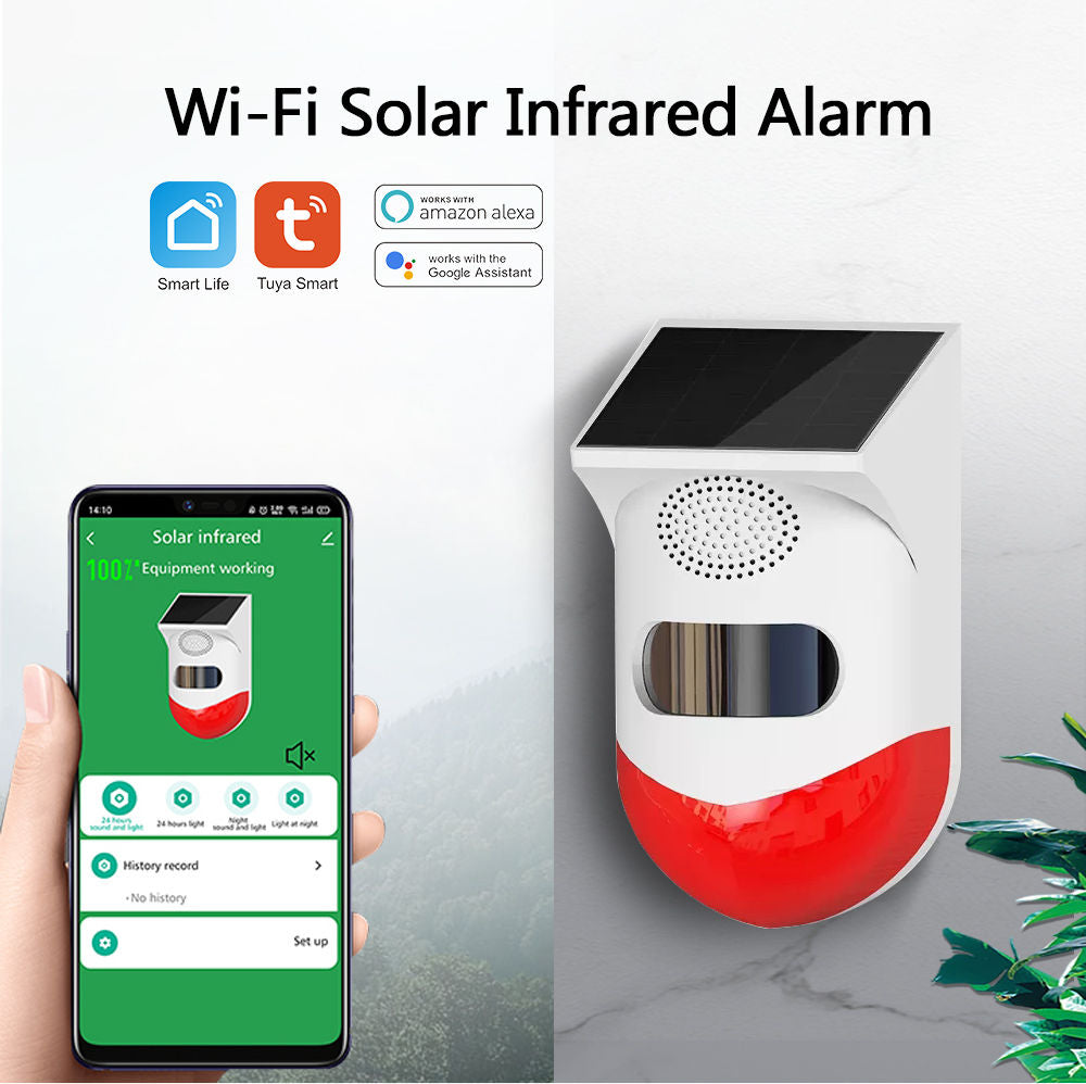 Alarma Smart wifi detector de mișcare cu infraroșu solar exterior pir detector de sirenă stroboscopică fără fir alarmă sonoră telecomandă rezistentă la apă