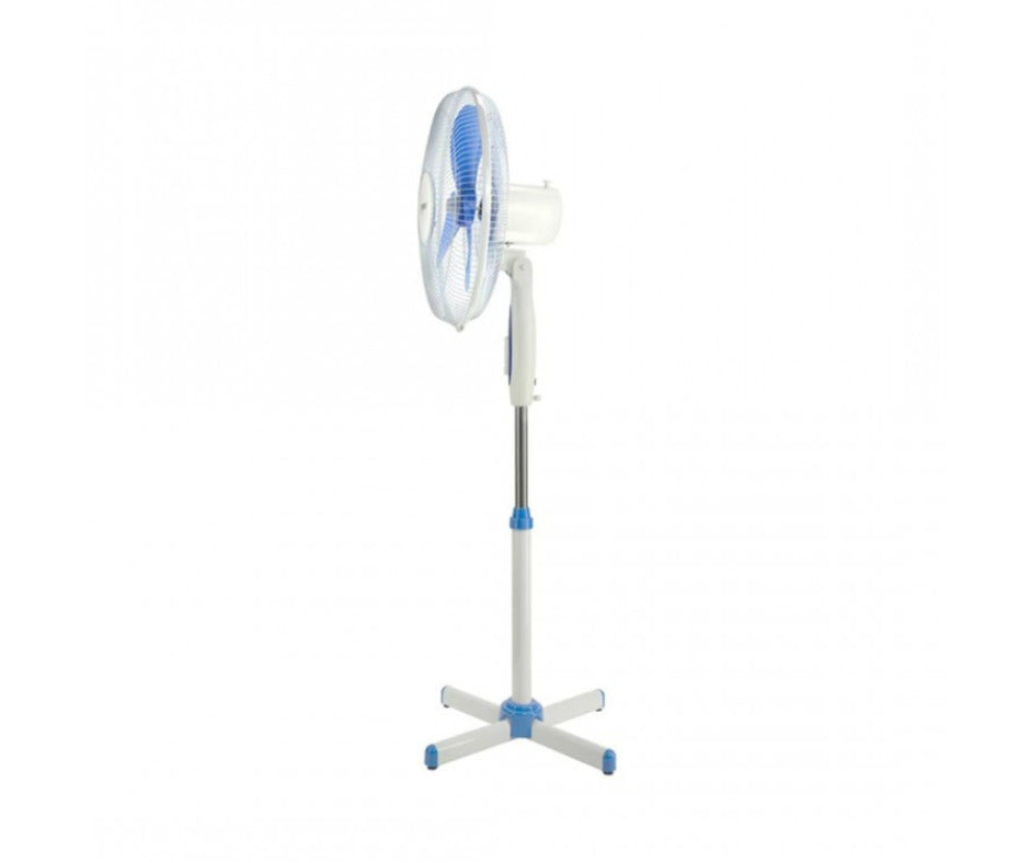 Ventilator de podea 40W cu posibilitatea reglarii inaltimii 100 - 128 cm, culoare alb/albastru