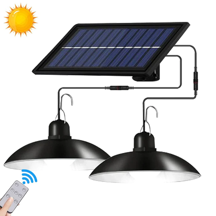 Set 2 Lampi solare suspendate cu abajur, lumina alba, telecomanda inclusa panou solar fir 5m